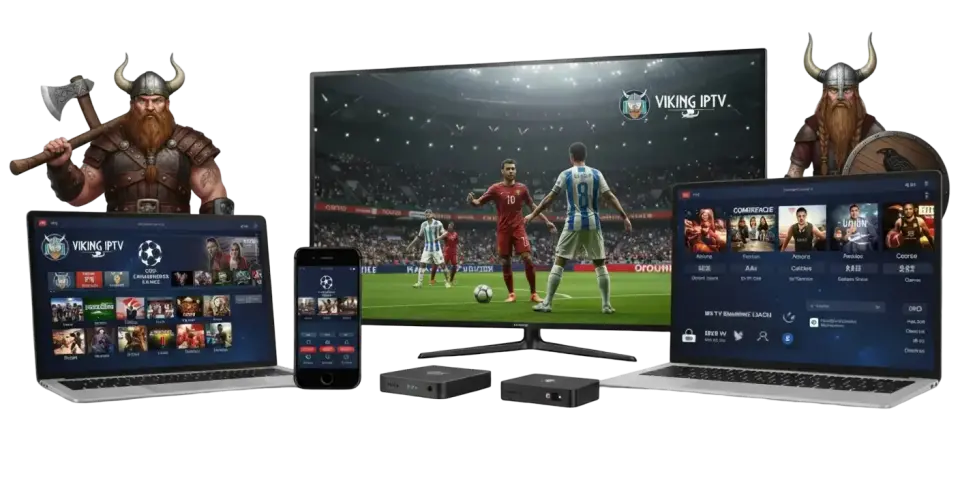 Viking IPTV on a TV, laptop, tablet and phone