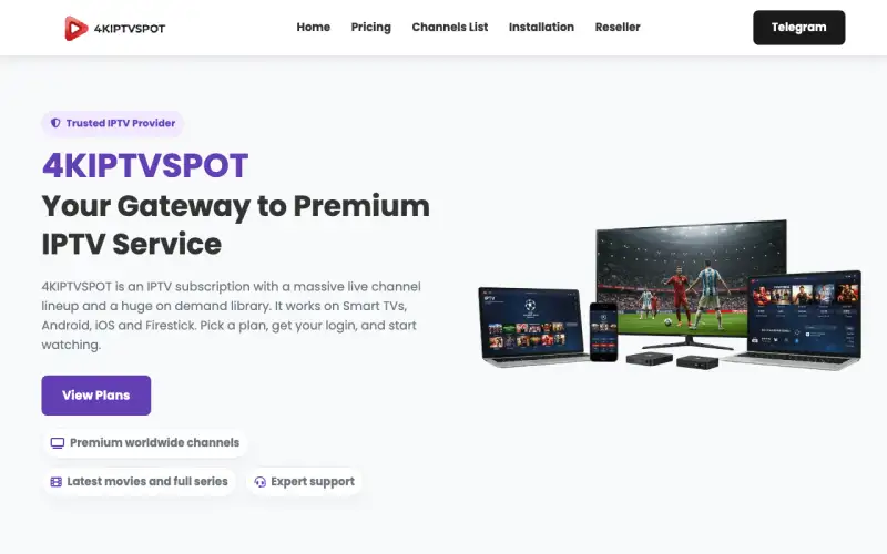 Homepage of 4KIPTVSPOT at tv.4kiptvspotstore.com