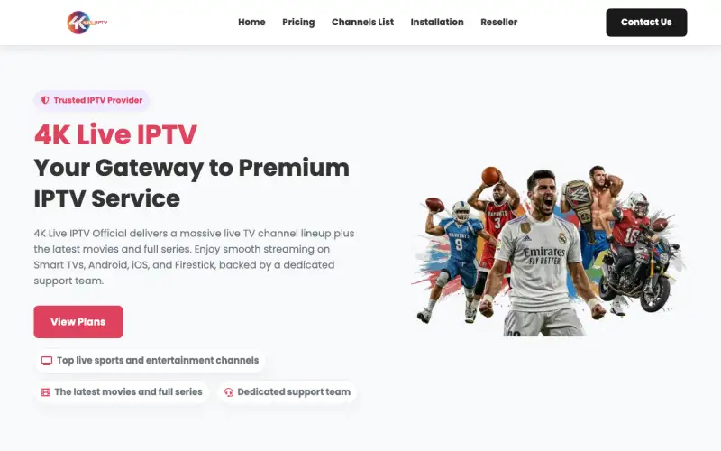 Homepage of 4K Live IPTV at www.4kliveiptvstore.com