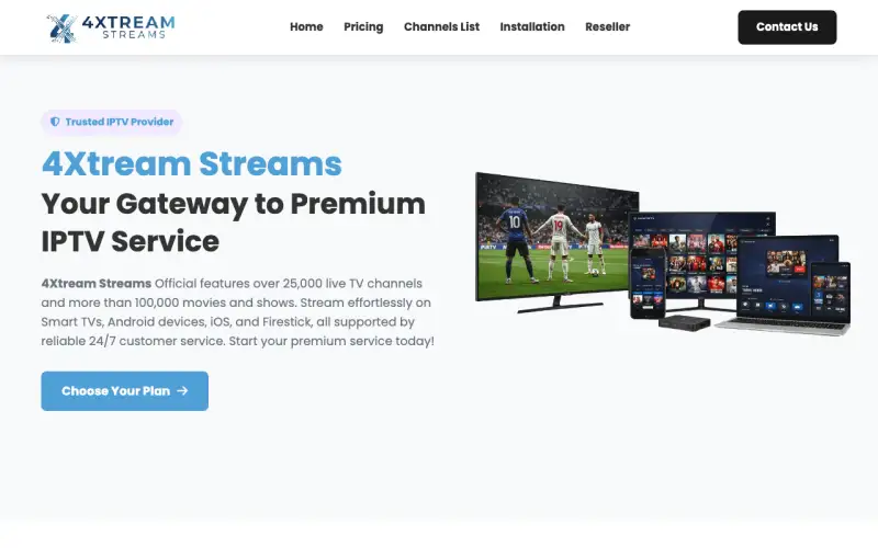 Homepage of 4Xtream Streams at www.4xtreamstreams.com