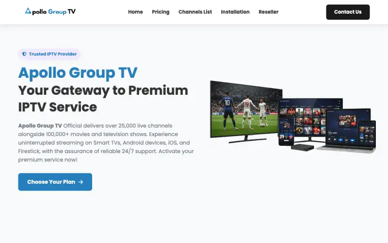 Homepage of Apollo Group TV at www.apollogrouptv1.com