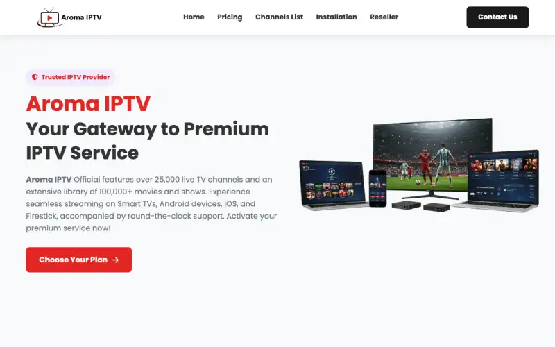 Homepage of Aroma IPTV at www.aromaiptvi.com
