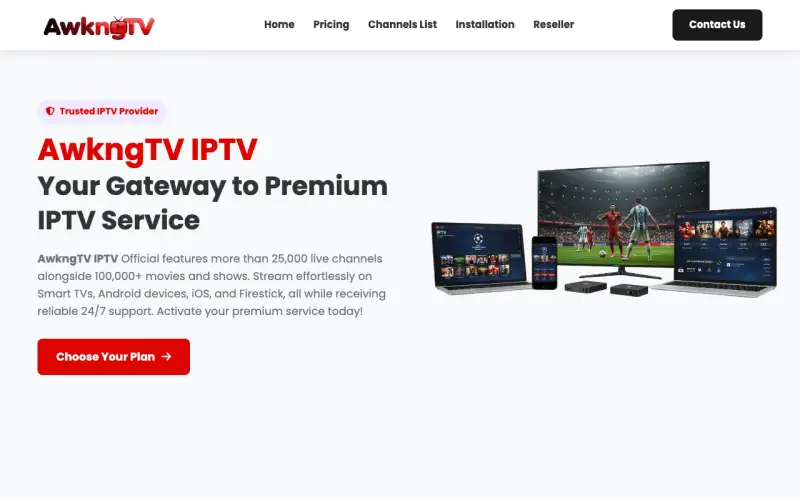 Homepage of AWKNG TV IPTV at www.awkngtviptv.com