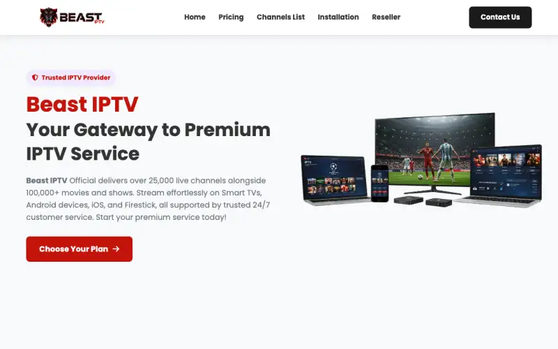 Homepage of Beast IPTV at www.beastiptvi.com
