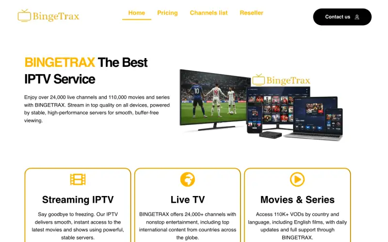 Homepage of BINGETRAX at www.bingetraxofficial.com