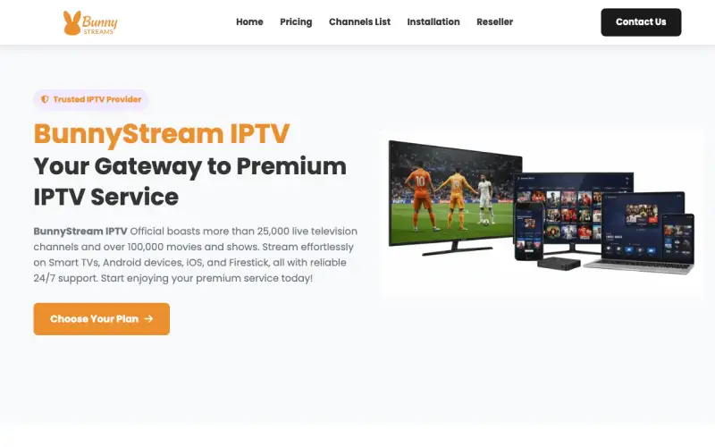 Homepage of Bunny Stream IPTV at www.bunnystreamiptv.com