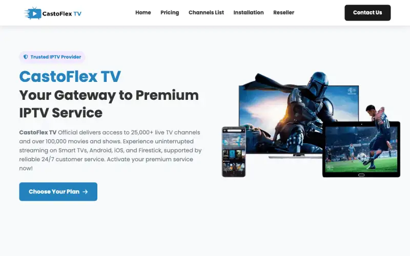 Homepage of CastoFlex TV at www.castoflextv.com