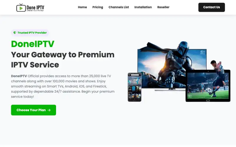 Homepage of Done IPTV at www.doneiptvi.com