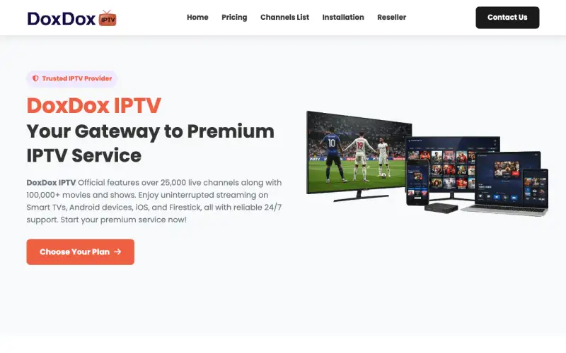 Homepage of DoxDox IPTV at www.doxdoxiptvi.com