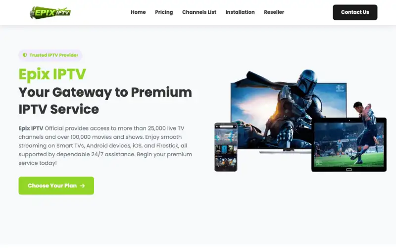 Homepage of EPIX IPTV 4K at www.epixiptv4k.com