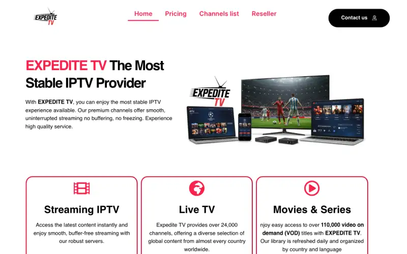 Homepage of Expedite TV at expeditetv.store