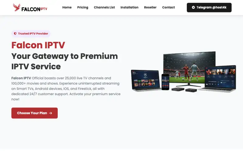 Homepage of Falcon IPTV at tv.falconiptvi.com