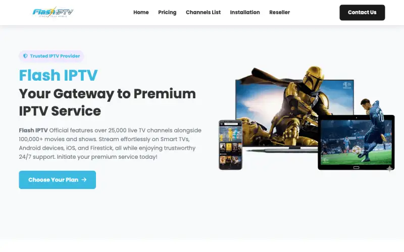 Homepage of Flash IPTV at www.flashiptvi.com
