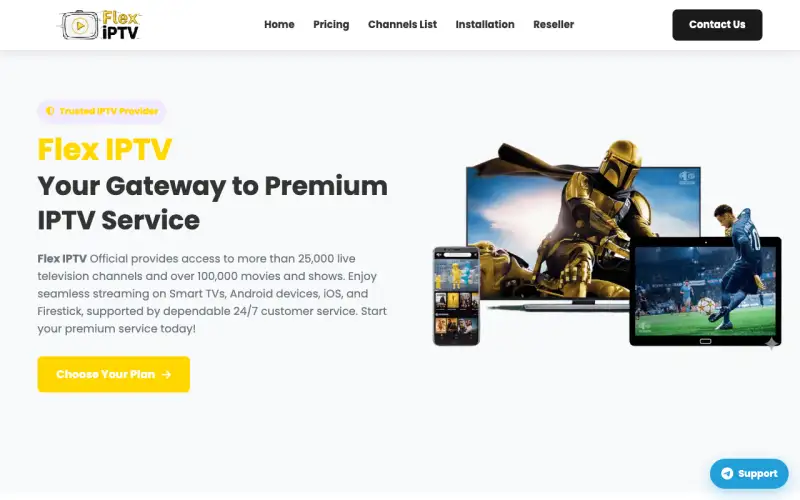 Homepage of Flex IPTV at tv.flexiptvi.com