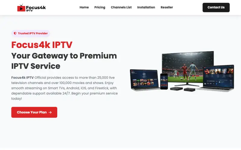 Homepage of Focus 4K IPTV at www.focus4kiptv.com