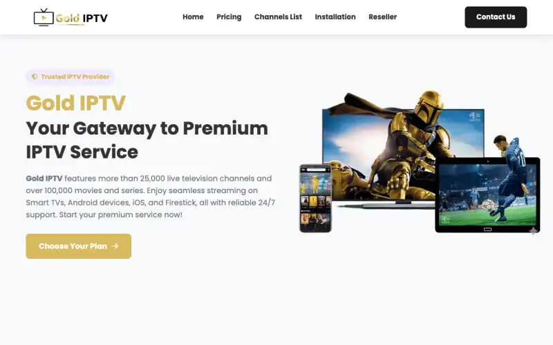 Homepage of Gold IPTV at tv.goldiptvi.com