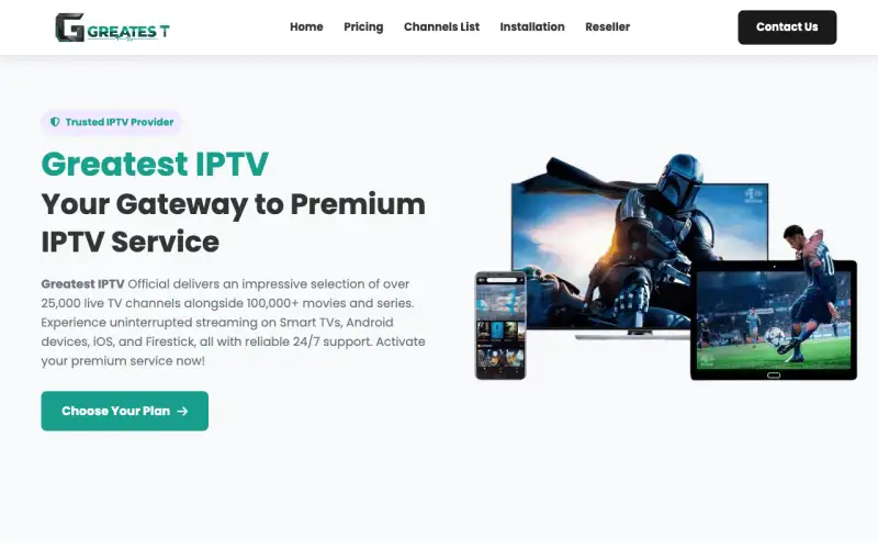 Homepage of Greatest IPTV at www.greatestiptvi.com