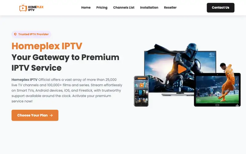 Homepage of HomePlex IPTV at www.homeplexiptvi.com