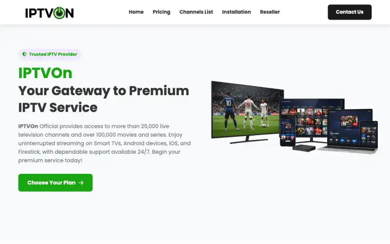 Homepage of IPTV On 1 at iptvon1.com