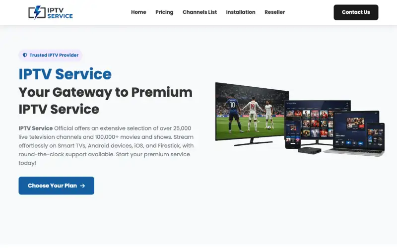 Homepage of IPTV Service HD at www.iptvservicehd.com