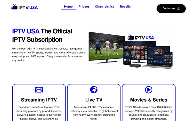 Homepage of IPTV USA Official at www.iptvusaofficial.com