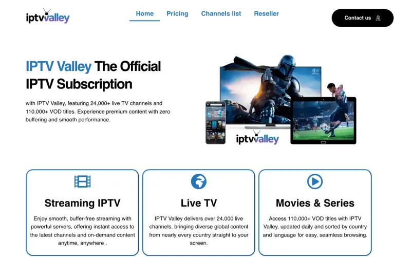 Homepage of IPTV Valley at www.iptvvalley.store