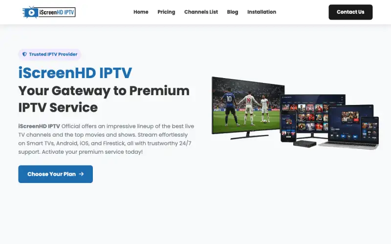 Homepage of iScreen HD IPTV at tv.iscreenhd-iptv.com