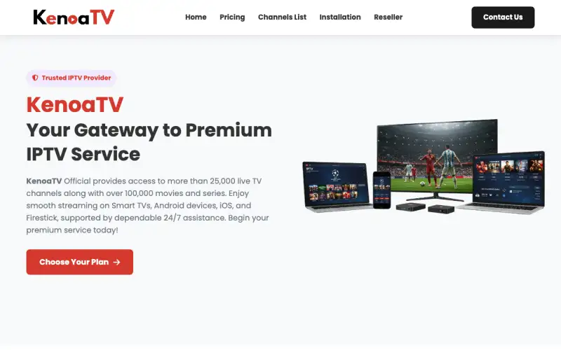 Homepage of Kenoa IPTV at www.kenoaiptv.com