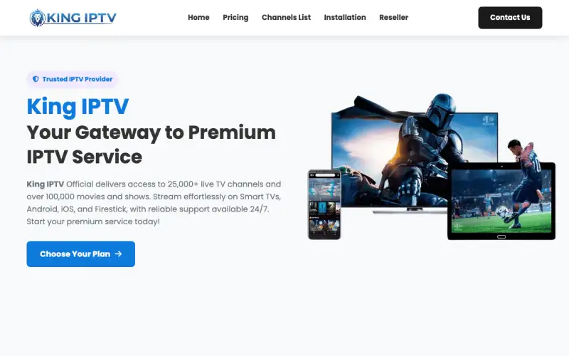 Homepage of King IPTV Premium at www.kingiptvpremuim.com