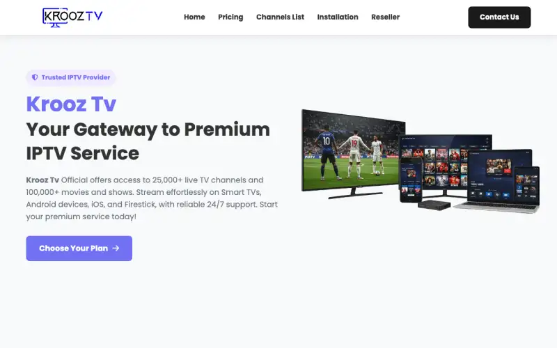 Homepage of Krooz TV Premium at www.krooztvpremuim.com