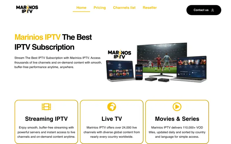 Homepage of Marinios IPTV at www.mariniosiptv.org