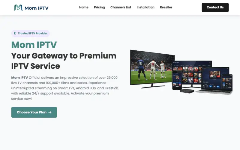 Homepage of Mom IPTV at www.momiptvshop.com