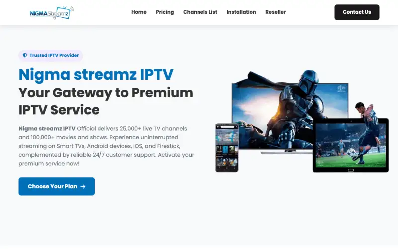 Homepage of Nigma Streamz IPTV at www.nigmastreamziptvi.com