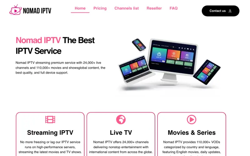 Homepage of Nomad IPTV Official at www.nomadiptvofficial.com