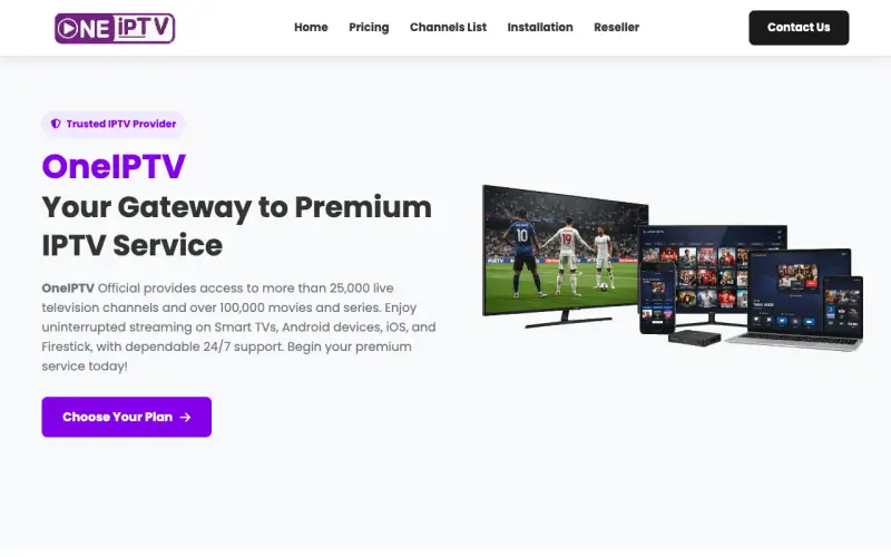 Homepage of One IPTV Official at www.oneiptvofficial.com
