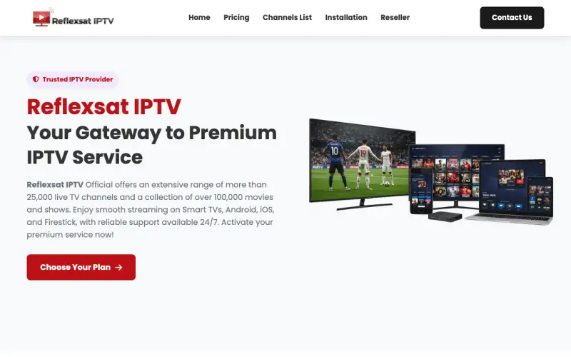 Homepage of ReflexSat IPTV at www.reflexsatiptv.com