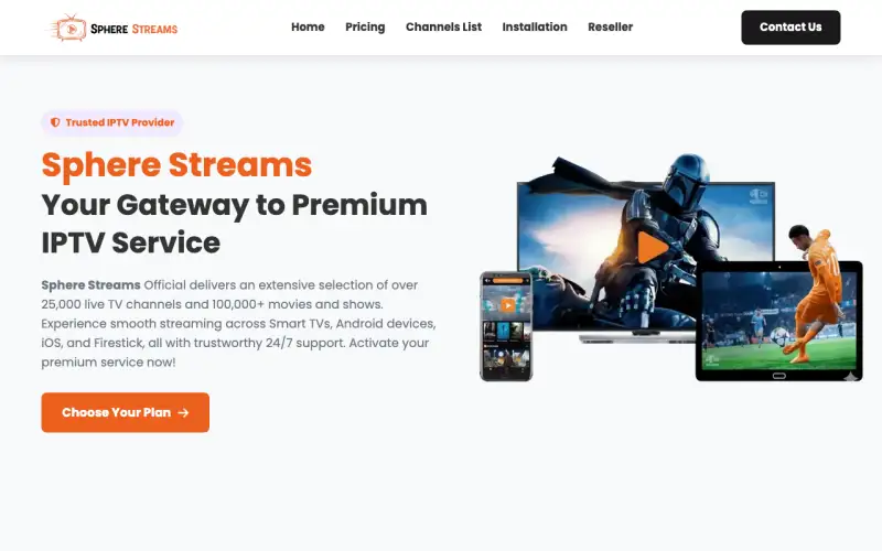 Homepage of Sphere Streams at www.spherestreams.com