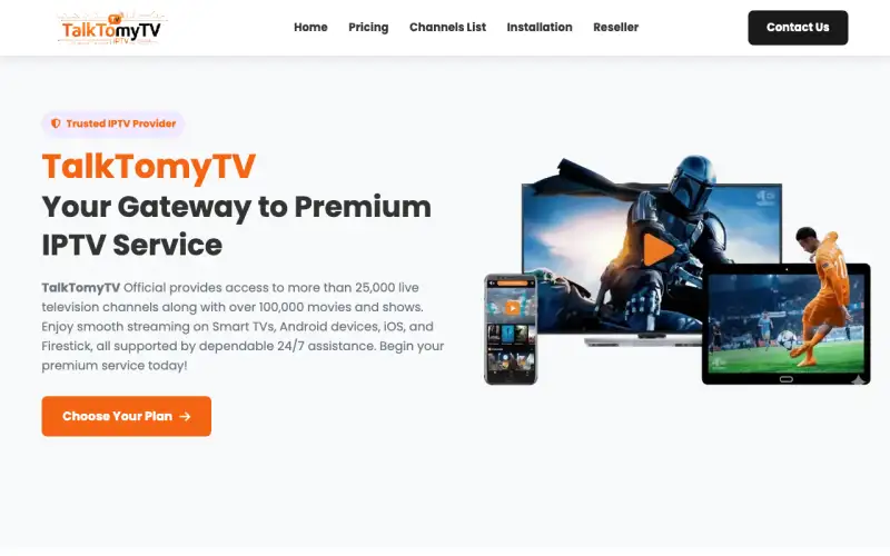 Homepage of Talk To My TV IPTV at www.talktomytviptv.com
