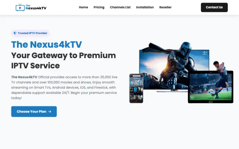 Homepage of The Nexus 4K TV at www.thenexus4ktv.com