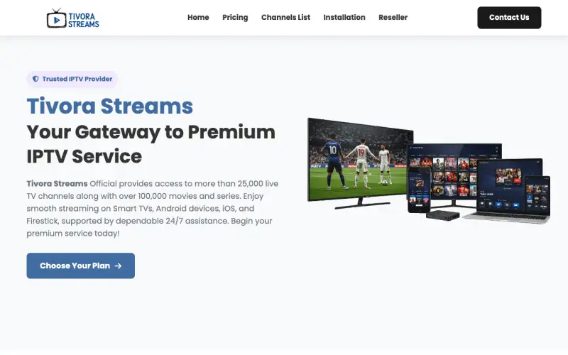 Homepage of Tivora Streams at www.tivorastreams.com