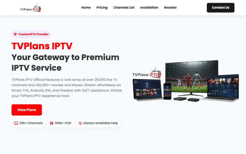 Homepage of TV Plans IPTV Store at www.tvplansiptvstore.com