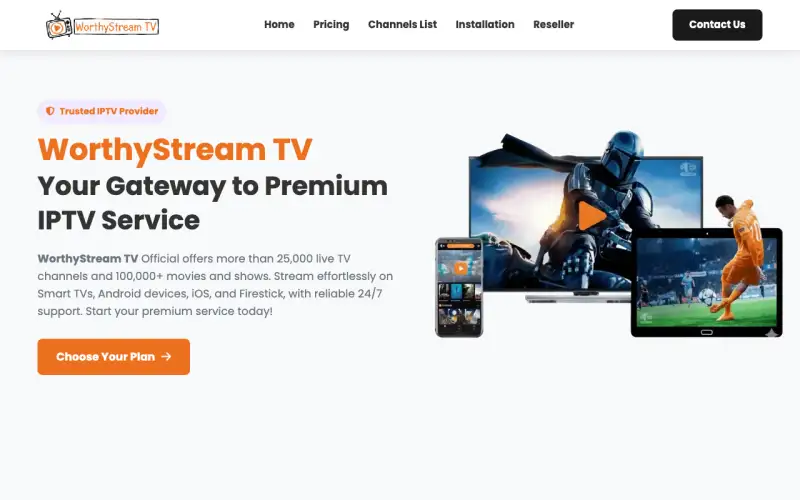 Homepage of WorthyStream TV at www.worthystreamtv.com