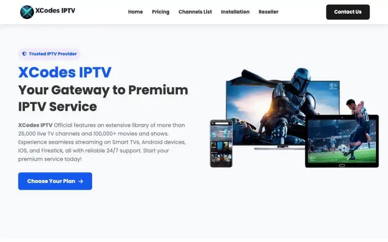 Homepage of XCodes IPTV at www.xcodesiptvi.com