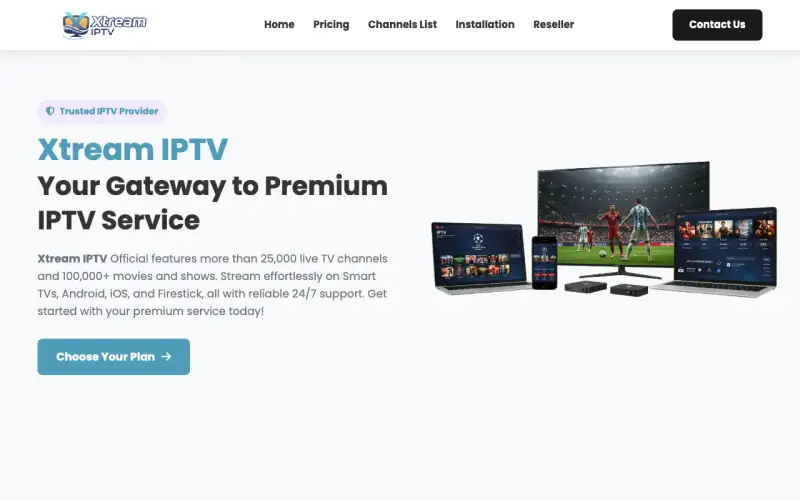 Homepage of Xtream IPTV Official at www.xtreamiptvofficial.com