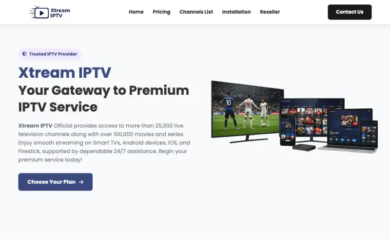 Homepage of Xtream View IPTV at www.xtreamviewiptv.com