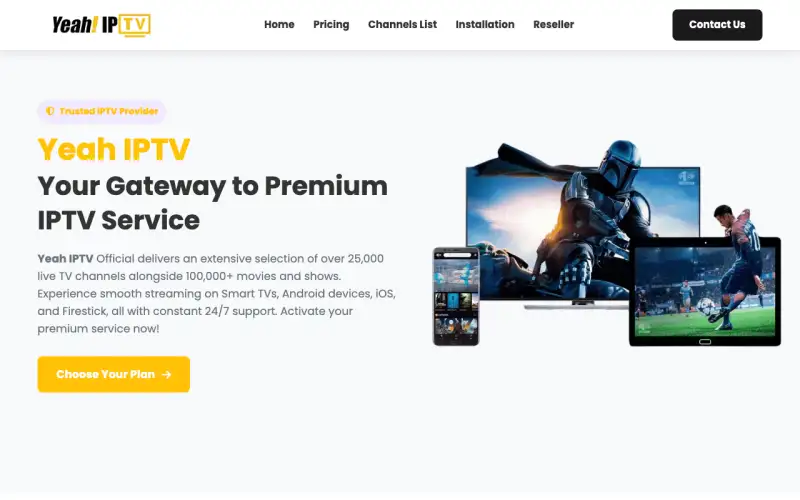Homepage of Yeah IPTV Official at www.yeahiptvofficial.com