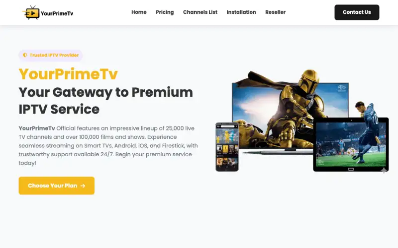 Homepage of YourPrime TV 4K at www.yourprimetv4k.com